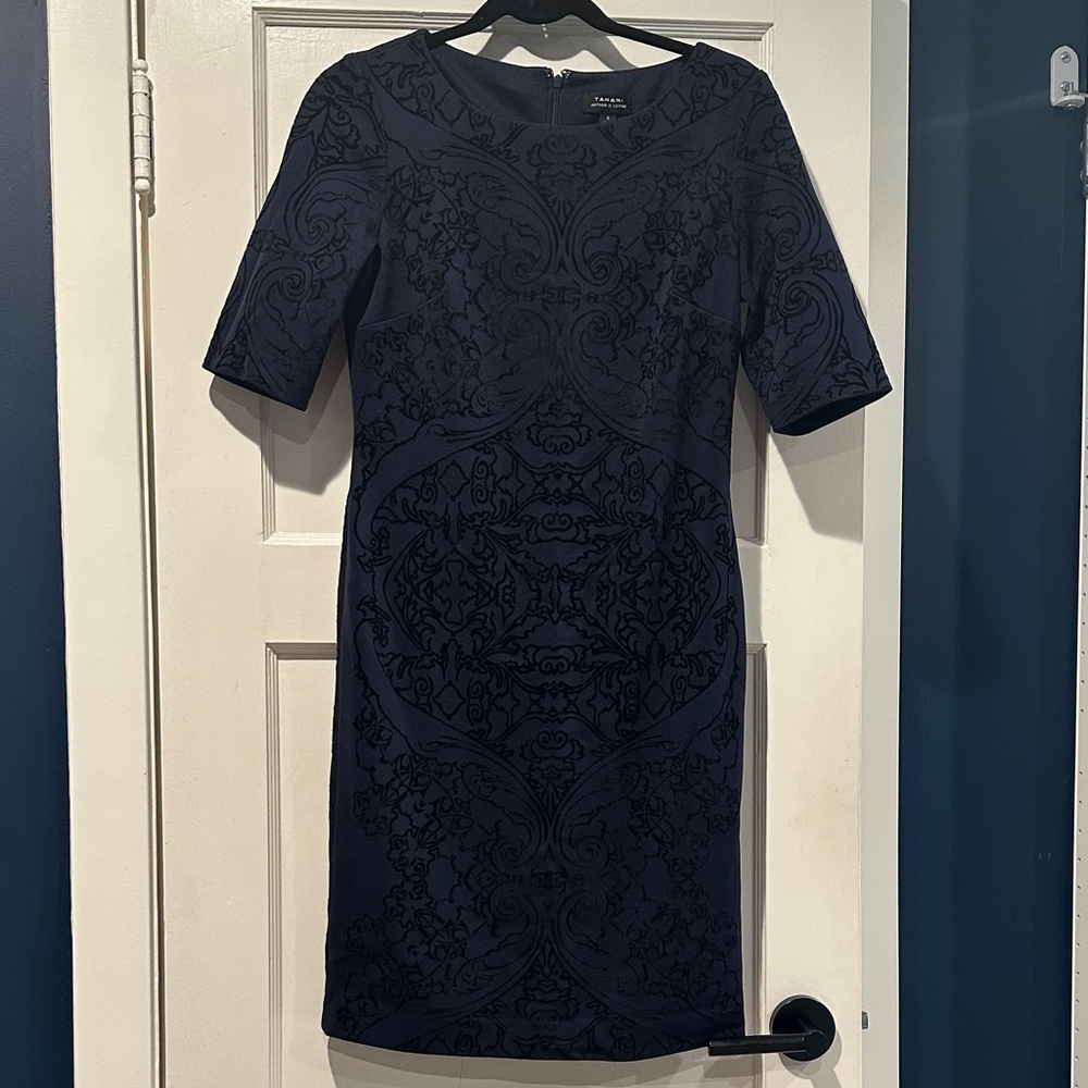 Tahari Navy Blue Midi Dress